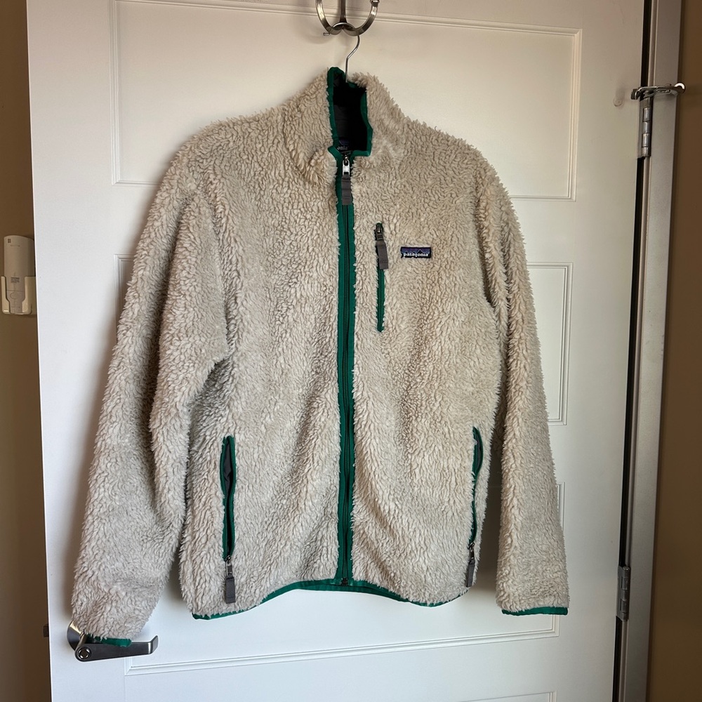 Patagonia Cream Fleece Jacket with Green Accents